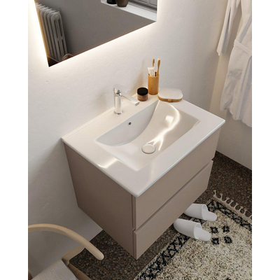 Mondiaz VICA ensemble de meuble de salle de bain - 60cm - meuble sous-vasque fumée - 2 tiroirs - lavabo denia milieu - 1 trou de robinet - version XL 60cm haut