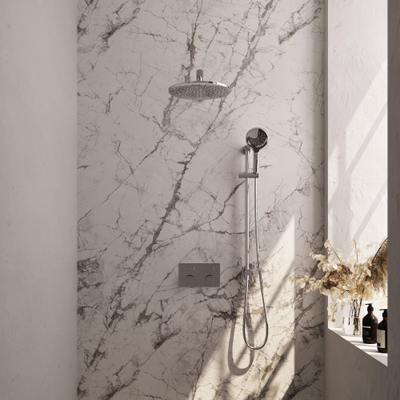 Brauer Chrome Carving douche thermostatique à effet pluie encastrée set de boutons 68 30cm douche de tête bras mural droit 3 positions douche à main flexible de douche barre coulissante intégrée chrome