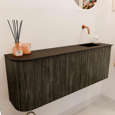 Mondiaz JOYA 111.6cm meuble de toilette - arrondi gauche couleur Shadow - Vasque FAYE position Droite Sans trou de robinet couleur Urban