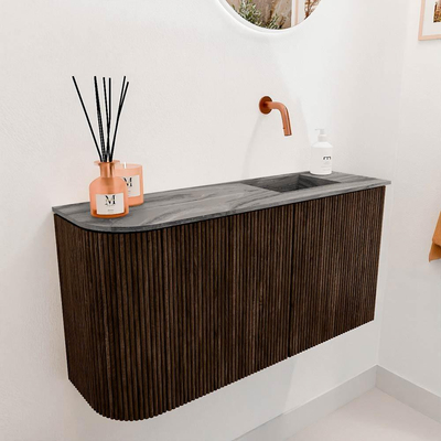 Mondiaz JOYA-DLUX 81.6cm toiletmeubel - ronding links kleur Walnut - Wastafel FAYE positie Rechts Zonder kraangat kleur Sombra.