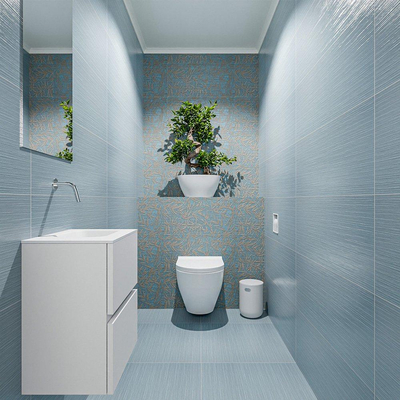 MONDIAZ ADA Meuble WC - 40x30x50cm - 0 trous de robinet - 2 tiroirs - talc mat - vasque à droite - Solid surface - Blanc