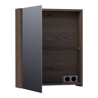 BRAUER Impress armoire de toilette - 60x70x15cm - sans éclairage - avec 1 porte miroir double face pivotant à gauche - chêne à lamelles noir
