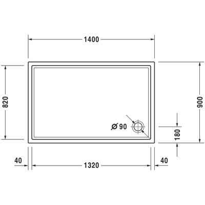Duravit Starck Slimline Kunststof douchebak acryl rechthoekig - 140x90x5.5cm - zonder poten - wit