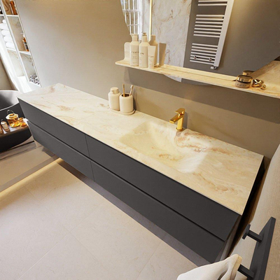 MONDIAZ VICA-DLUX Ensemble meuble de salle de bains - 200cm - meuble sous-vasque dark grey - 4 tiroirs - lavabo encastré cloud à droite - 1 trou de robinet - version haute 60cm - frape