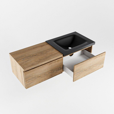 MONDIAZ BUKLA 120cm ensemble de meuble avec module 60 couleur Chêne blanchi avec 2 tiroirs. Lavabo CLOUD à droite 1 trou de robinet couleur Urbaine.