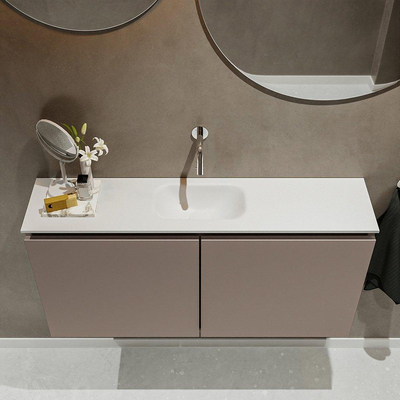 MONDIAZ TURE Toiletmeubel 100x23x50cm met 0 kraangaten 2 deuren smoke mat Wastafel Eden midden Solid Surface Wit