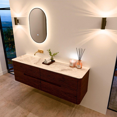 Mondiaz CIRO-DLUX Ensemble de meubles de salle de bains - 160x45x50cm - Plan vasque en solid surface Frappe - 1 vasque à gauche - sans trous de robinetterie - 4 tiroirs - Ruby