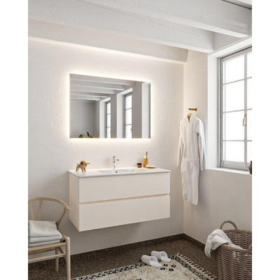 Mondiaz VICA ensemble de meuble de salle de bain - 100cm - meuble sous-vasque lin - 2 tiroirs - lavabo denia milieu - 1 trou de robinet - version XL 60cm haut