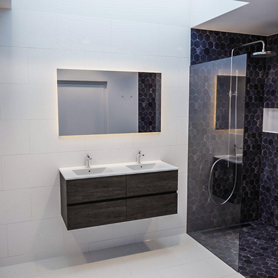 MONDIAZ VICA Ensemble de meuble salle de bain - 120cm - 4 tiroirs - lavabo Denia double 2 trous de robinet - céramique - marron foncé