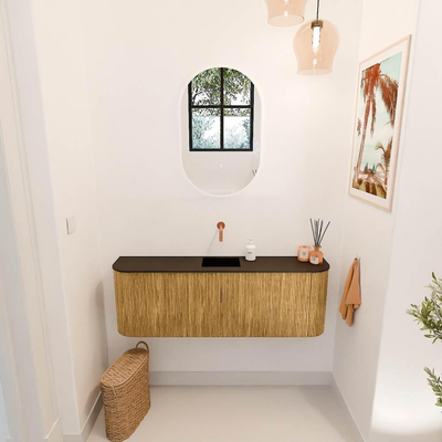 Mondiaz JOYA 123.2cm meuble de salle de bains - arrondis gauche et droite couleur Chêne - Vasque FAYE position Milieu Sans trou de robinet couleur Urban