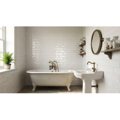 Terravito Corvato wandtegel - 7.5x30cm - 8.5mm - Rechthoek - Overig - glans wit