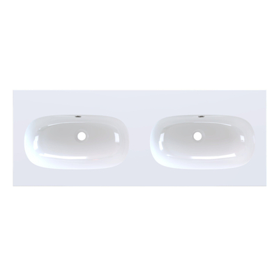 Arcqua Oval Inbouw Wastafel - 121x46x1.5cm - dubbele wasbak - zonder kraangat - cast marble - glans wit