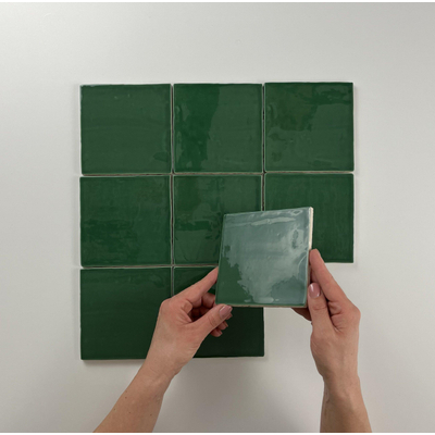 ÉCHANTILLON Terravito Viondo carreau mural - 13x13cm - 10mm - Carré - Vert ancien Brillant