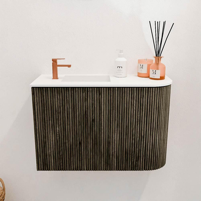 Mondiaz JOYA 61.6cm toiletmeubel - ronding rechts kleur Shadow - Wastafel FAYE positie Links 1 kraangat kleur Talc.