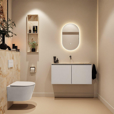 MONDIAZ TURE-DLUX Meuble toilette - 100cm - Linen - EDEN - vasque Frappe - position centrale - sans trou de robinet