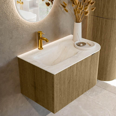 Mondiaz KURVE-DLUX Badkamermeubelset - 75x46x40cm - 1 lade - 1 deur - wastafel solid surface - links - 1 kraangat - Dusk