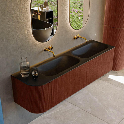 Mondiaz KURVE Badkamermeubelset - 165x46x40cm - 2 lade - 1 deur - wastafel solid surface - dubbel / rechts - zonder kraangat - Ruby
