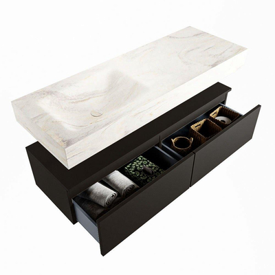 Mondiaz ALAN-DLUX Ensemble de meuble - 130cm - meuble Urban mat - 2 tiroirs - Lavabo Cloud Ostra suspendu - vasque Gauche - 1 trou de robinet