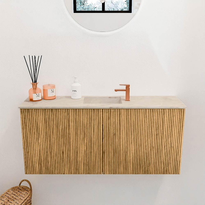 Mondiaz JOYA-DLUX 90cm toiletmeubel - kleur Oak - Wastafel FAYE positie Midden 1 kraangat kleur Frappe.