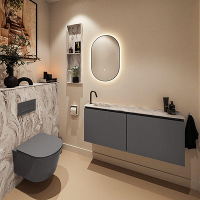 MONDIAZ TURE-DLUX meuble de toilettes 120cm Dark Grey. EDEN vasque Glace position gauche. Avec 1 trou de robinet.