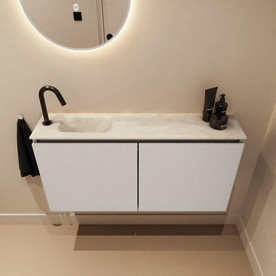 MONDIAZ TURE-DLUX 100cm toiletmeubel Linen. EDEN wastafel Ostra positie links. Met 1 kraangat.
