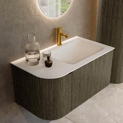 Mondiaz KURVE Ensemble de meuble de salle de bains - 85x46x40cm - 1 tiroir - 1 porte - lavabo solid surface - droit - 1 trou de robinet - Shadow