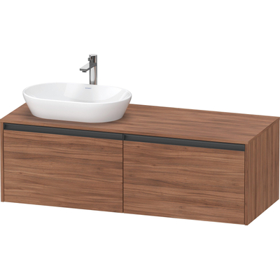 Duravit Ketho 2 meuble sous-lavabo avec plateau de console avec 2 tiroirs pour vasque à gauche 140x55x45.9cm avec poignées anthracite noyer mat