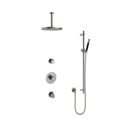 Hotbath Cobber IBS20 Ensemble de douche de pluie encastré - bras de plafond 15 cm - douche de tête ronde 30 cm - douchette barre - barre coulissante - nickel brossé