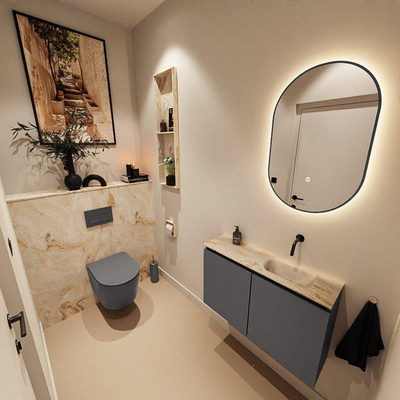 MONDIAZ TURE-DLUX 80cm toiletmeubel Dark Grey. EDEN wastafel Frappe positie rechts. Zonder kraangat.