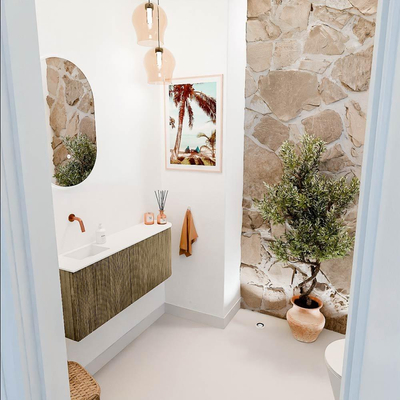 Mondiaz JOYA 101.6cm toiletmeubel - ronding rechts kleur Dusk - Wastafel FAYE positie Links Zonder kraangat kleur Talc.