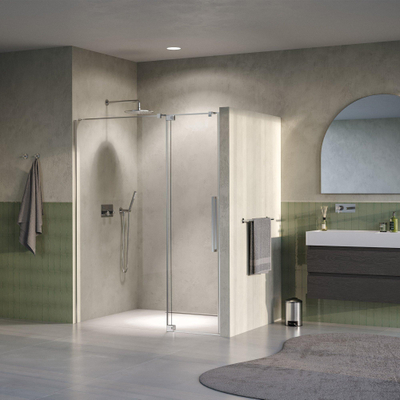 BRAUER Stellar Porte de niche - 2 pièces - 140x200cm - porte battante - revêtement de verre - réversible - verre clair - Acier inoxydable brossé PVD