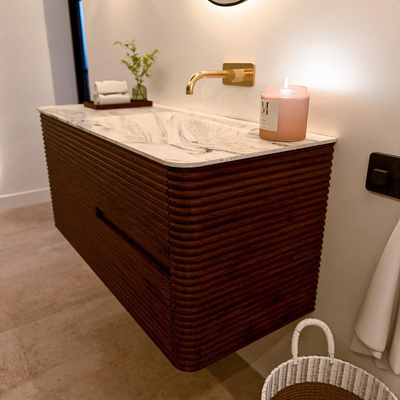 Mondiaz CIRO-DLUX Badkamermeubelset - 110x45x50cm - Solid surface wastafel Glace - 1 wasbak Rechts - zonder kraangaten - 2 lades - Ruby