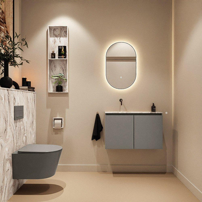 MONDIAZ TURE-DLUX Meuble de toilette 80cm Smoke. Lavabo EDEN Glace position gauche. Sans trou de robinet.