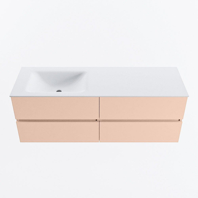 MONDIAZ VICA Ensemble meuble de salle de bains - 140cm - meuble bas rosee - 4 tiroirs - lavabo cloud gauche - 1 trou de robinet - version haute 60cm - talc