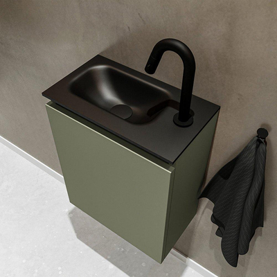 MONDIAZ TURE Toiletmeubel 40x23x50cm met 1 kraangaten 1 deuren army mat Wastafel Eden links Solid Surface Zwart