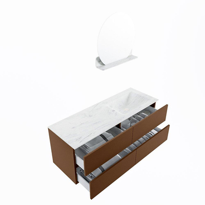 MONDIAZ VICA-DLUX Badkamermeubelset - 130cm - onderkast rust - 4 lades - inbouw wastafel cloud rechts - 1 kraangat - spiegel model spot - XL versie 60cm hoog - opalo