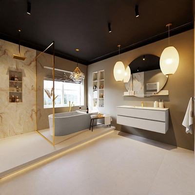 MONDIAZ VICA-DLUX Ensemble meuble de salle de bains - 120cm - meuble bas linen - 2 tiroirs - lavabo encastré cloud au milieu - 1 trou de robinet - version haute 60cm - frape