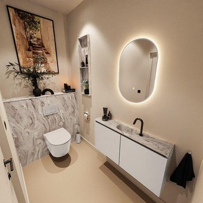 MONDIAZ TURE-DLUX Meuble toilette - 100cm - Linen - EDEN - vasque Glace - position centrale - 1 trou de robinet