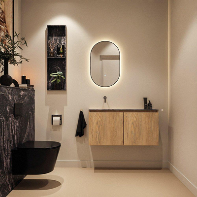 MONDIAZ TURE-DLUX Meuble toilette - 100cm - Washed Oak - EDEN - vasque Lava - position gauche - sans trou de robinet