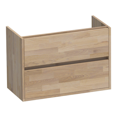 BRAUER Adore wastafelonderkast ondiep - 80x39x55cm - 2 softclose lades - greeploos - 1 sifon uitsparing - massief eiken - vingerlas eiken grijs