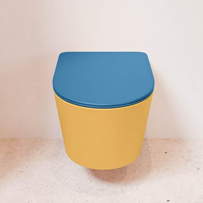 Mondiaz LAVIE WC suspendu – sans bride – 36 x 53 cm – avec abattant softclose – Ocher (jaune), abattant Jeans (bleu)