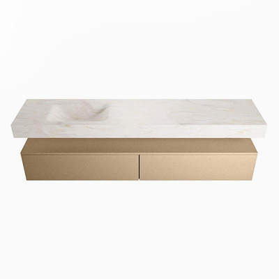 Mondiaz ALAN-DLUX Ensemble de meuble - 200cm - meuble - Oro mat - 2 tiroirs - Lavabo Cloud Ostra suspendu - vasque gauche - 1 trou de robinet - Beige