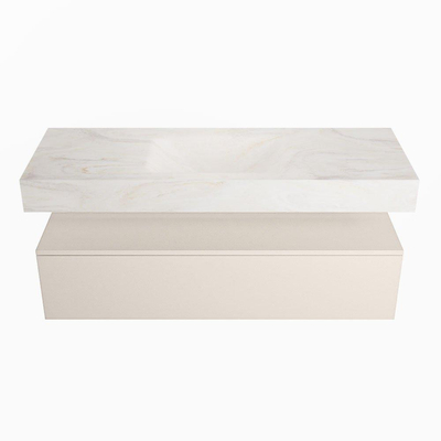 Mondiaz ALAN-DLUX Ensemble de meuble - 130cm - meuble Linen mat - 1 tiroir - Lavabo Cloud Ostra suspendu - vasque Centre - 1 trou de robinet