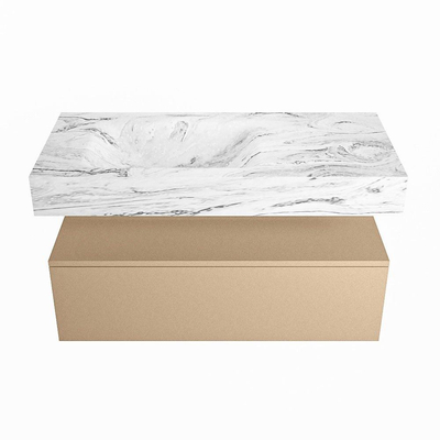 MONDIAZ ALAN - DLUX Badkamermeubelset - 100cm - onderkast - Oro - 1 lade - vrijhangende wastafel - wasbak links - 1 kraangat - Glace