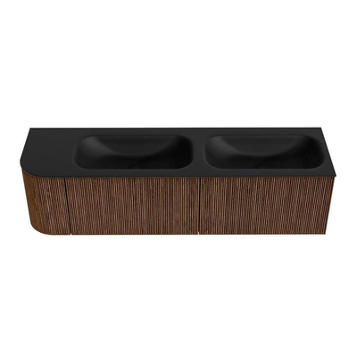 MONDIAZ KURVE 165cm Meuble salle de bain avec module 25 G - couleur Walnut - 2 tiroirs - 1 porte - vasque BIG SMALL double / droite - 2 trous de robinet - Urban