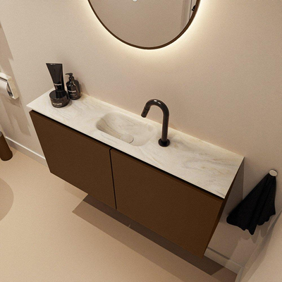 MONDIAZ TURE-DLUX Meuble toilette - 100cm - Rust - EDEN - vasque Ostra - position centrale - 1 trou de robinet