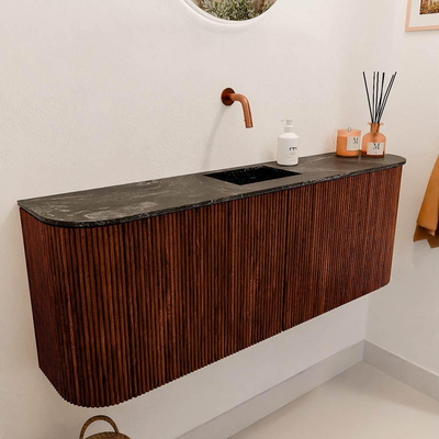 Mondiaz JOYA-DLUX Meuble de salle de bains - 113,2 cm - arrondis gauche et droite couleur Ruby - Vasque FAYE position Milieu Sans trou de robinet couleur Lava