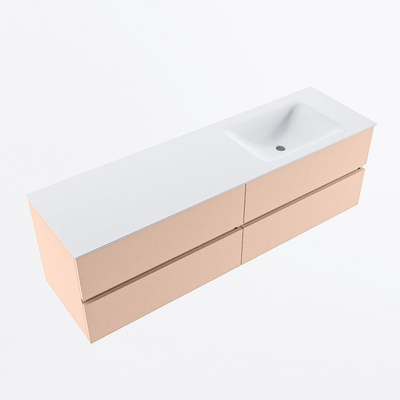 Mondiaz Vica ensemble de meuble de salle de bain - 160cm - meuble sous vasque rosee - 4 tiroirs - lavabo cloud droite - sans trous de robinet - version haute de 60cm - talc
