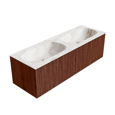 Mondiaz KURVE-DLUX Ensemble meuble de salle de bains - 140x46x40cm - 2 tiroirs - lavabo solid surface - double - sans trou de robinet - Ruby