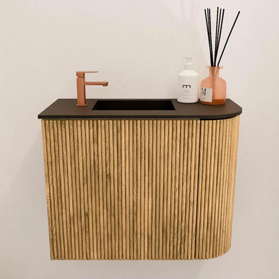 Mondiaz JOYA 51.6cm meuble de salle de bains - arrondi droit couleur Chêne - Vasque FAYE position Gauche 1 trou de robinet couleur Urban